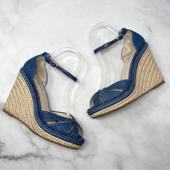 L.K. Bennett Litya Denim Jean Platform Espadrille Wedge Sandal Heels Bohemian 38 - Picture 4 of 13